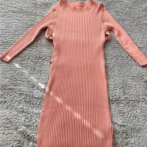 SHEIN Ribbed Long Sleeve Dress in Coral